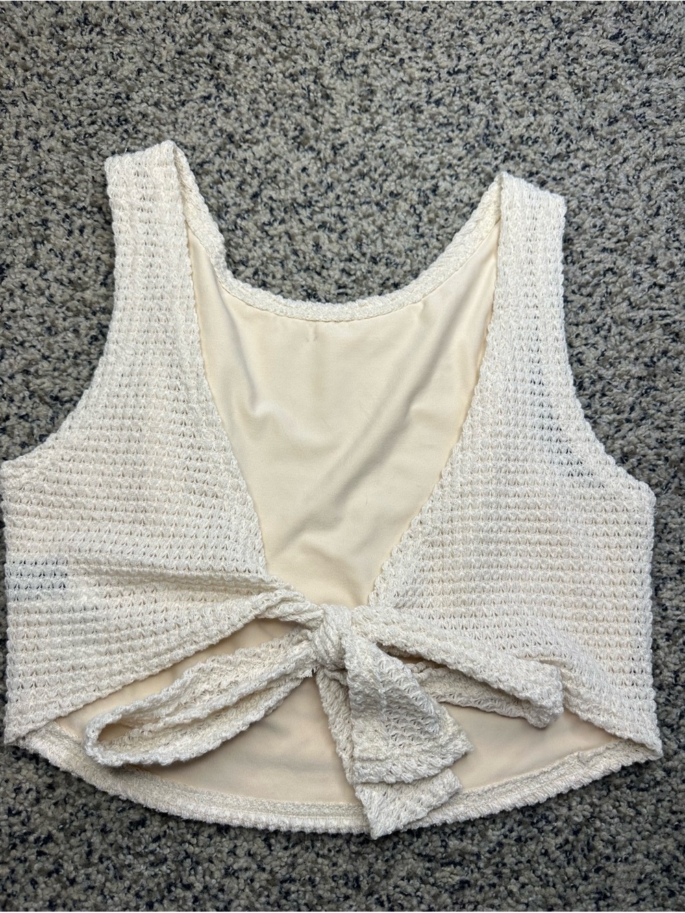 Cream Knit Tie-Back Cropped Top